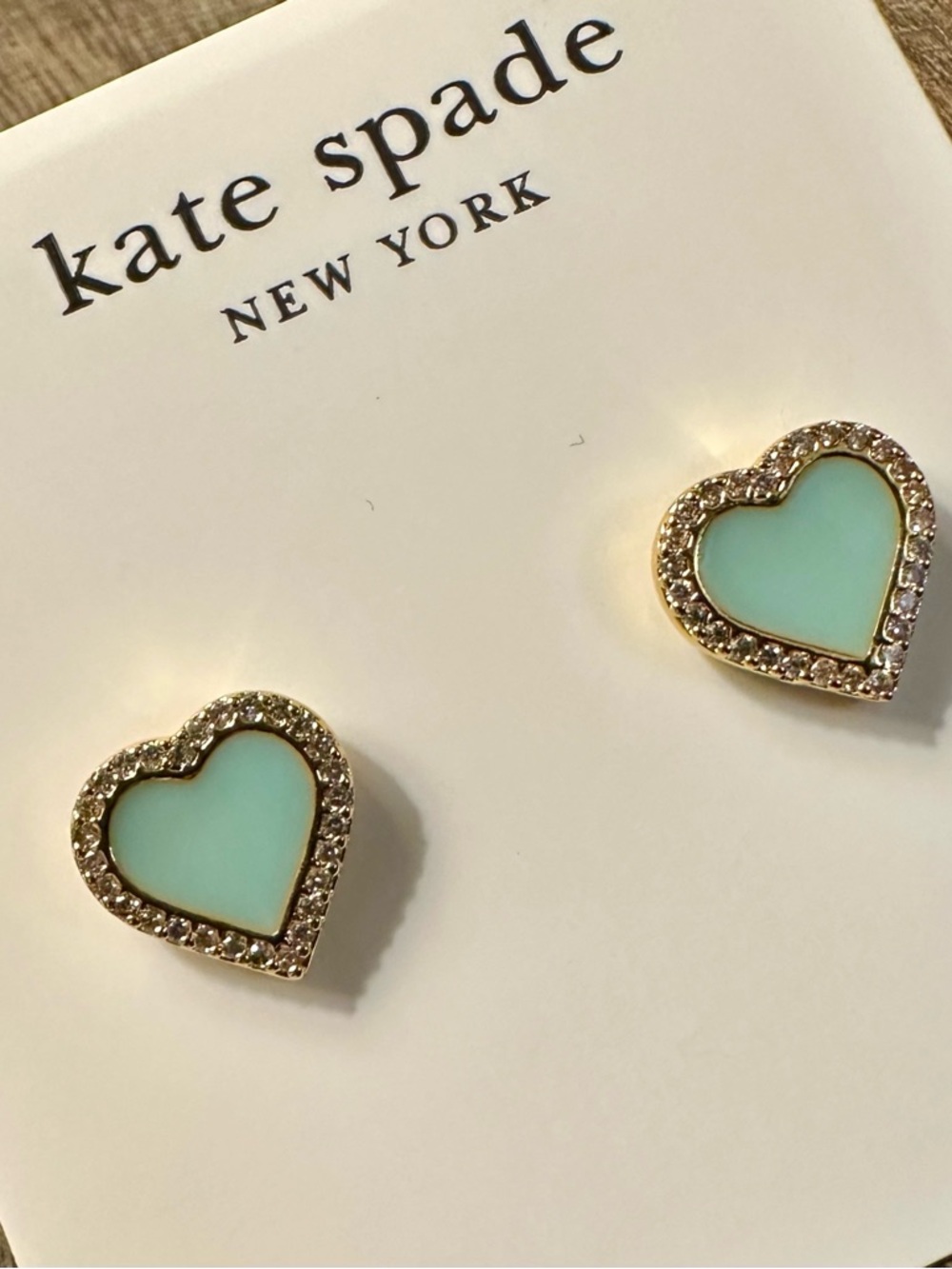New Kate Spade Take Heart Stud Earrings in turquoise/light blue w/ crystals